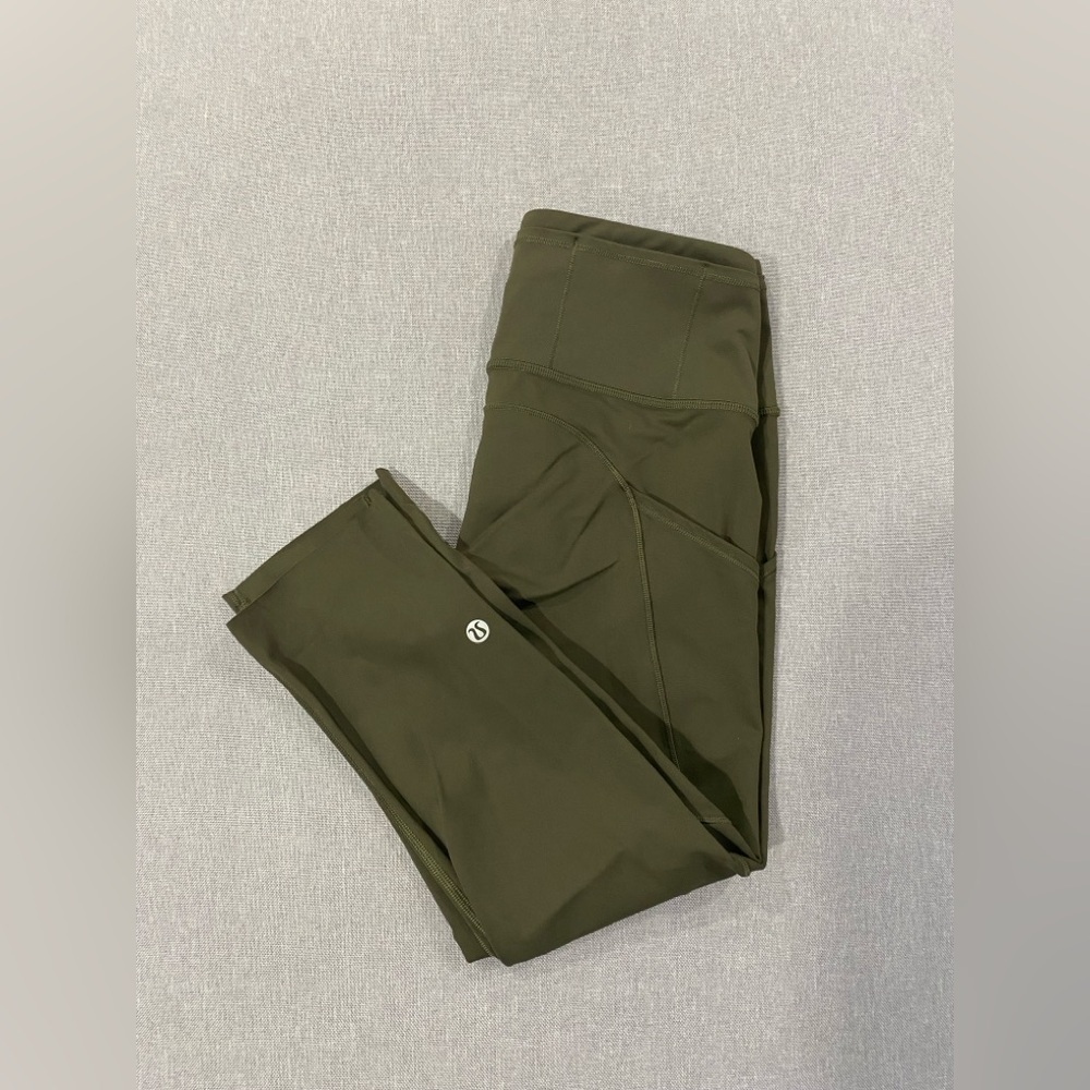 Lululemon High-Rise Olive Green Capri Leggings Size 6 Cropped Activewear Pants